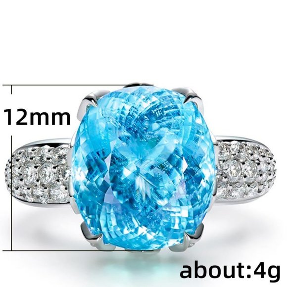 "Unique Super Large Oval Lake Blue Gemstone Zircon Rings for Women, PD708 - Picture 6 of 6